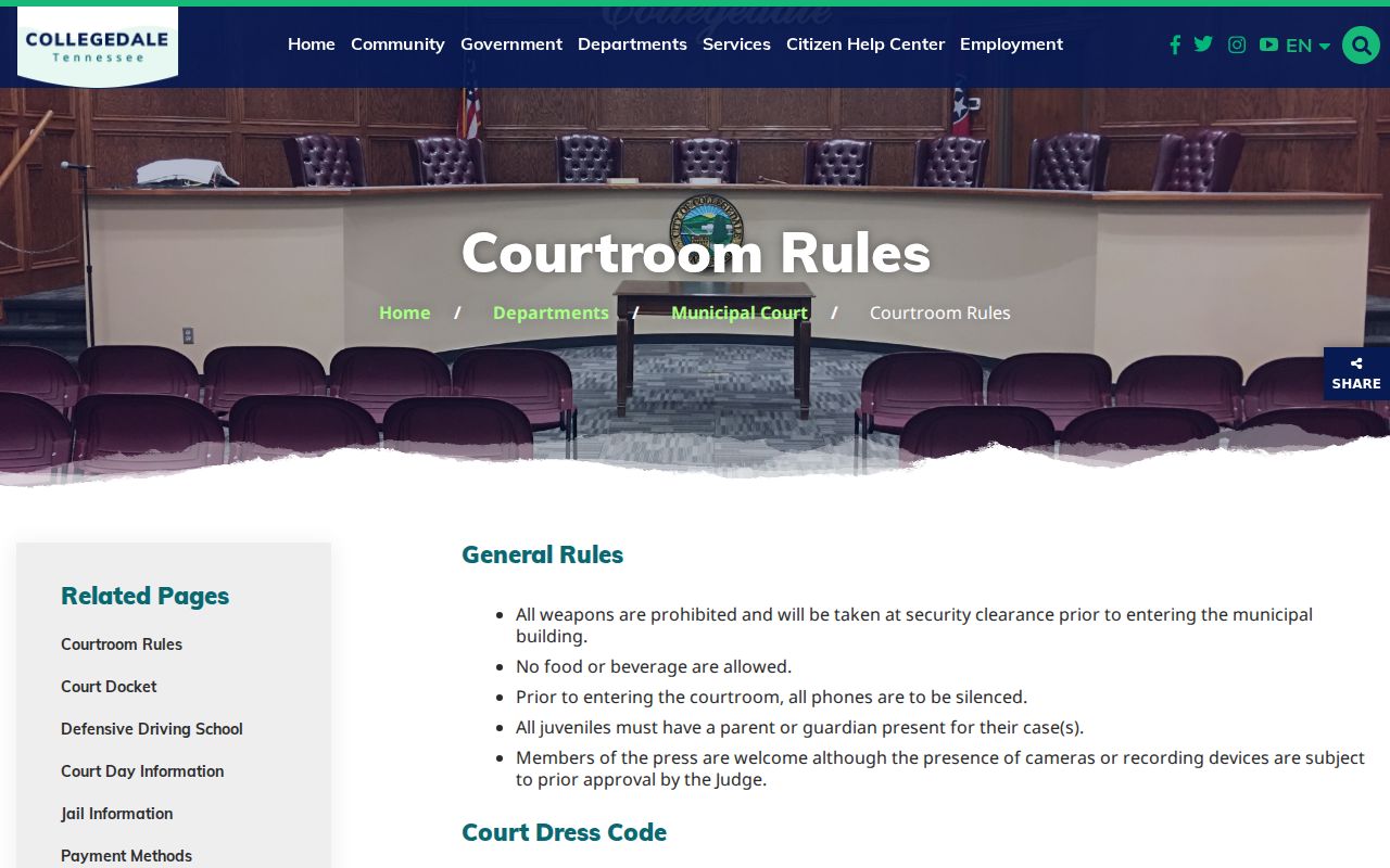 Collegedale court records and courtroom rules