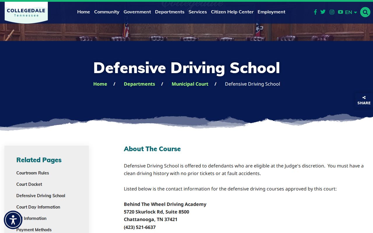 Collegedale court records defensive driving rules