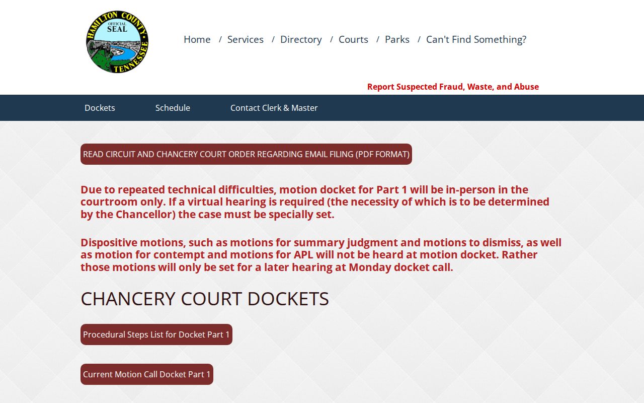 Hamilton County Chancery Court docket page