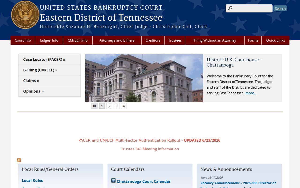 Eastern District of Tennessee Bankruptcy Court website