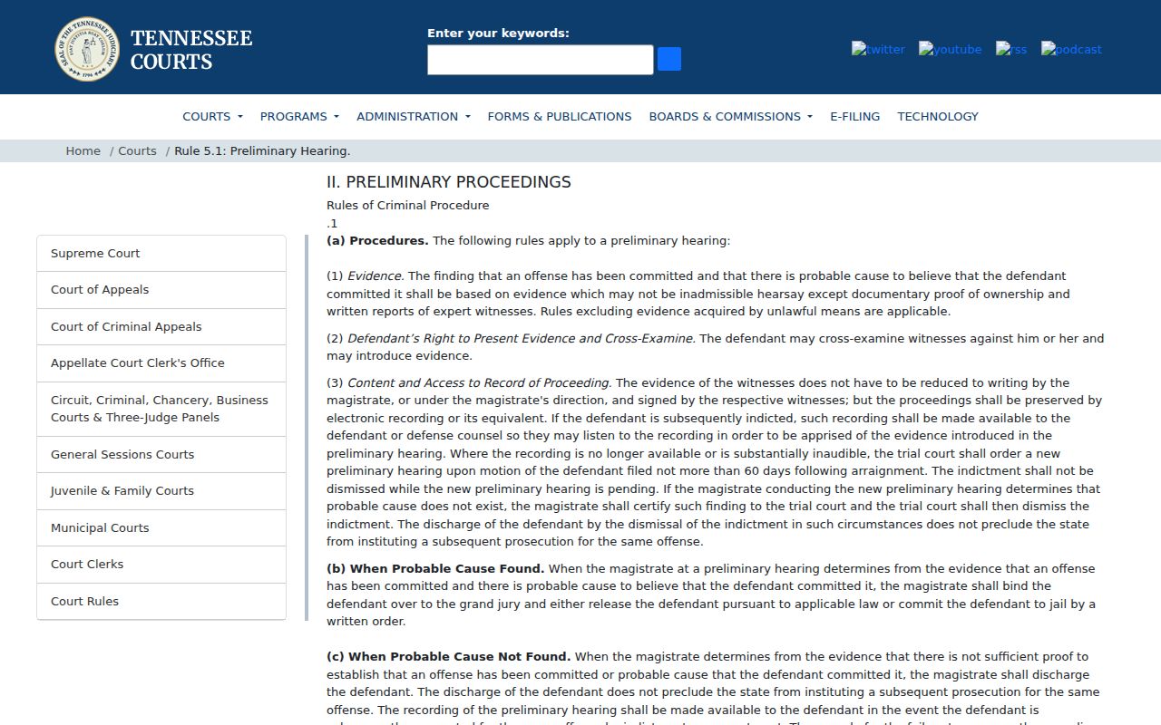 Tennessee preliminary hearing rule page