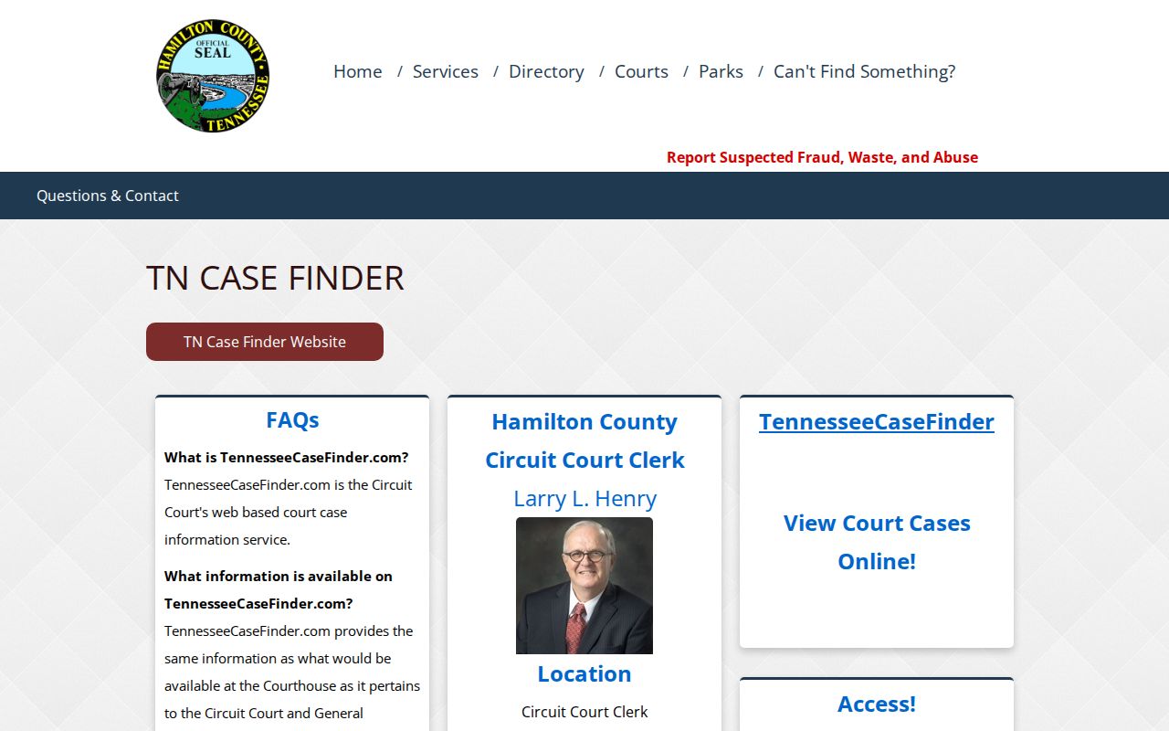 Hamilton County docket search TN Case Finder page