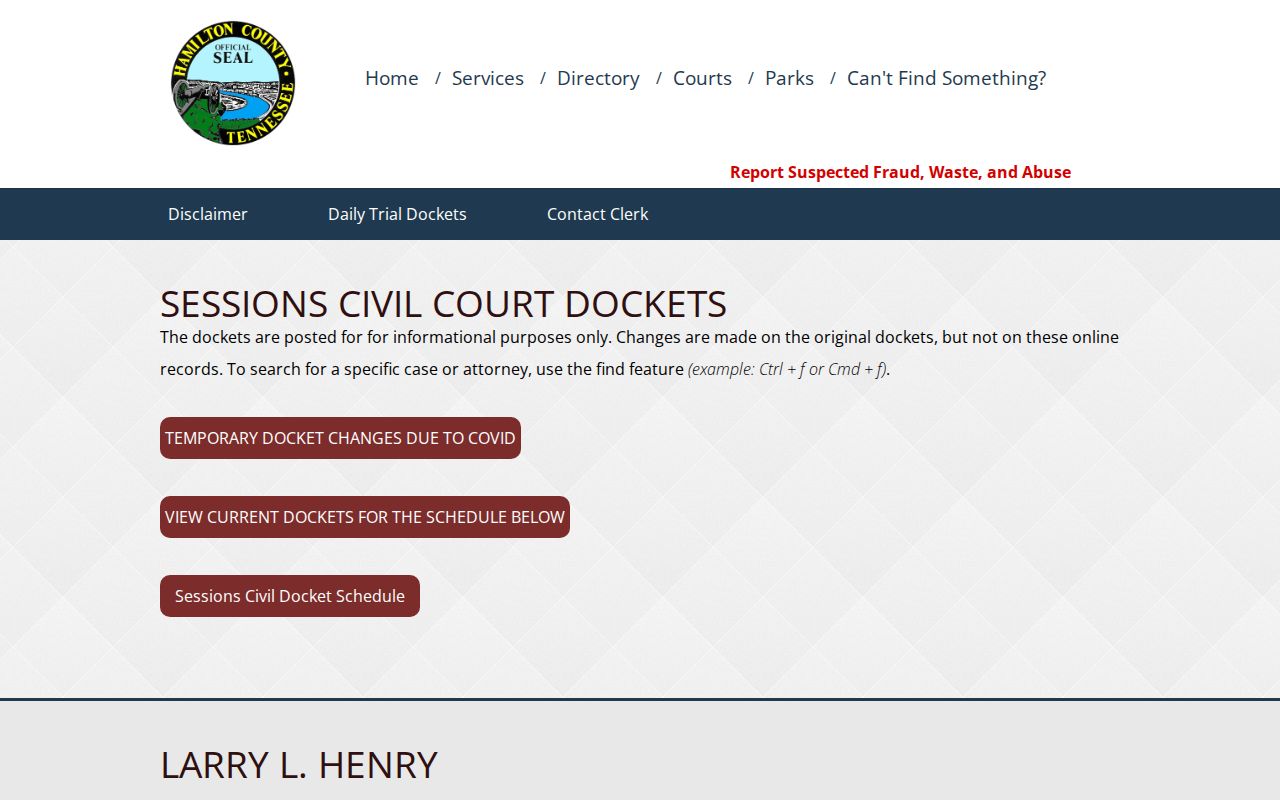 Hamilton County General Sessions Civil docket page