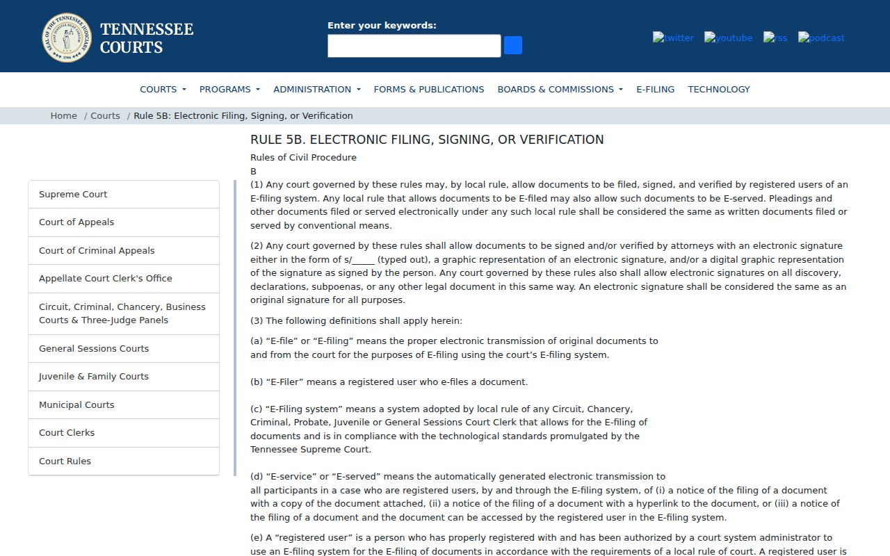 Tennessee electronic filing rule for Hamilton County civil court dockets