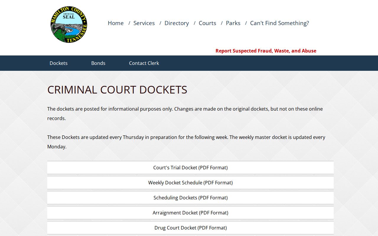 Hamilton County criminal court docket hub