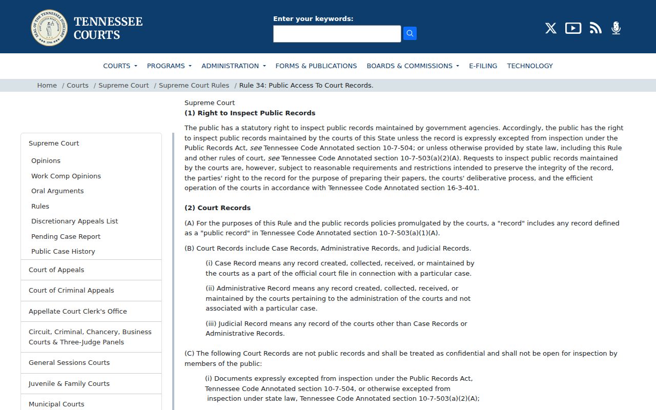 Hamilton County court records access under Tennessee Rule 34